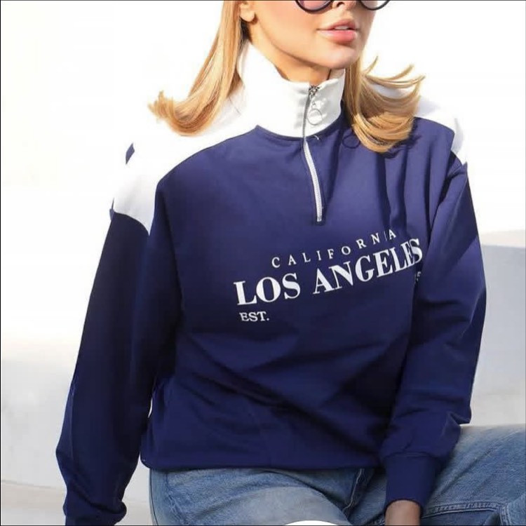 بلوز زنانه دورس نیم زیپ طرح LOS ANGELES