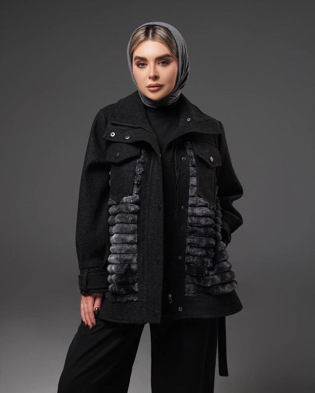 پالتو زنانه فوتر آسترکشی  تمام زیپ یقه ایستاده