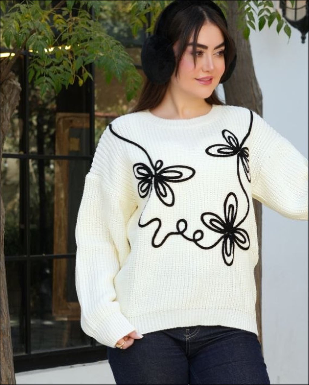 بلوز بافت زنانه  طرح پروانه گلدوزی