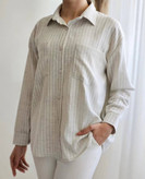 striped linen shirt with double pockets - free size