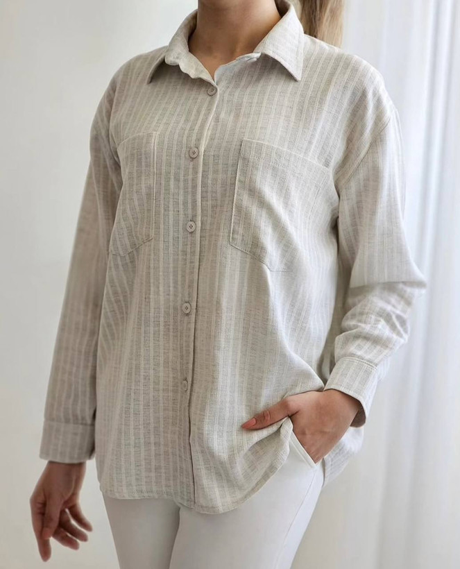 striped linen shirt with double pockets - free size