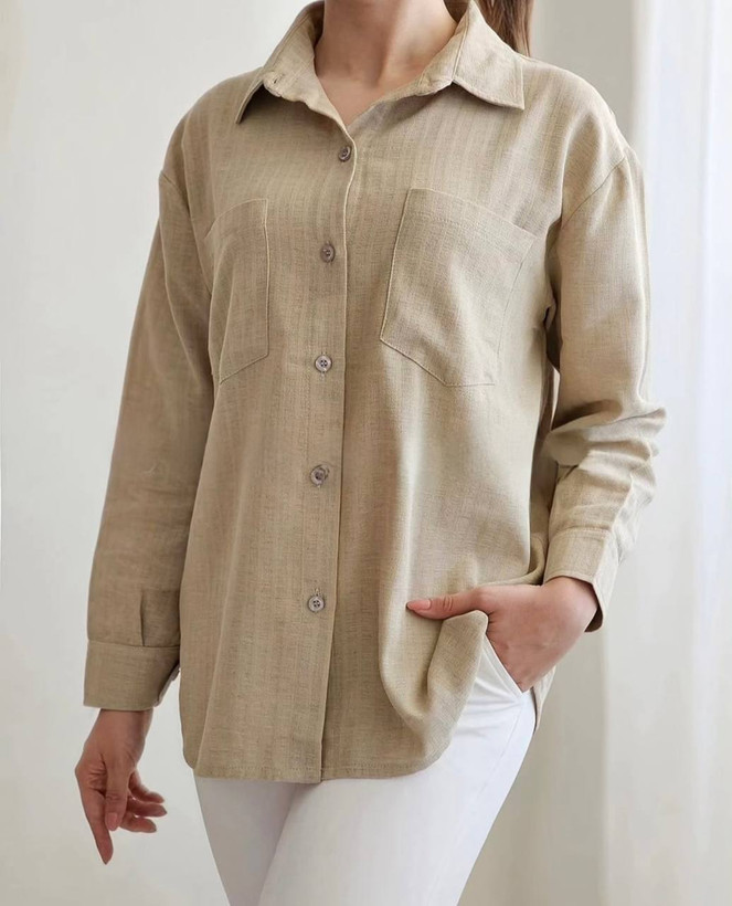 striped linen shirt with double pockets - free size