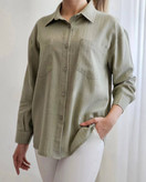 striped linen shirt with double pockets - free size