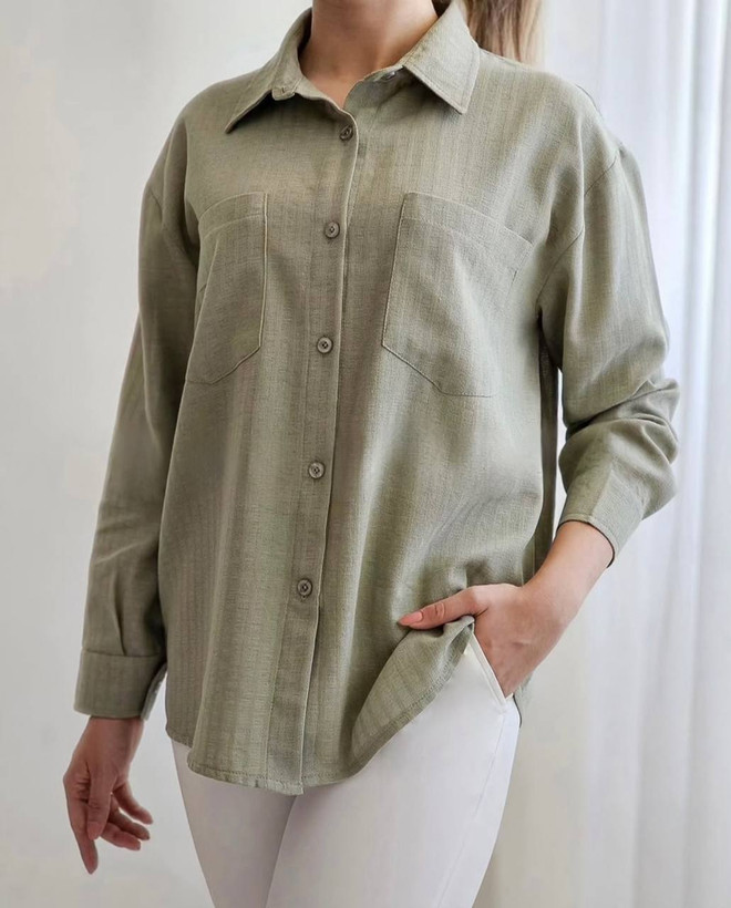 striped linen shirt with double pockets - free size