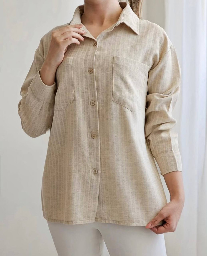 striped linen shirt with double pockets - free size