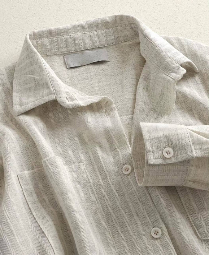striped linen shirt with double pockets - free size
